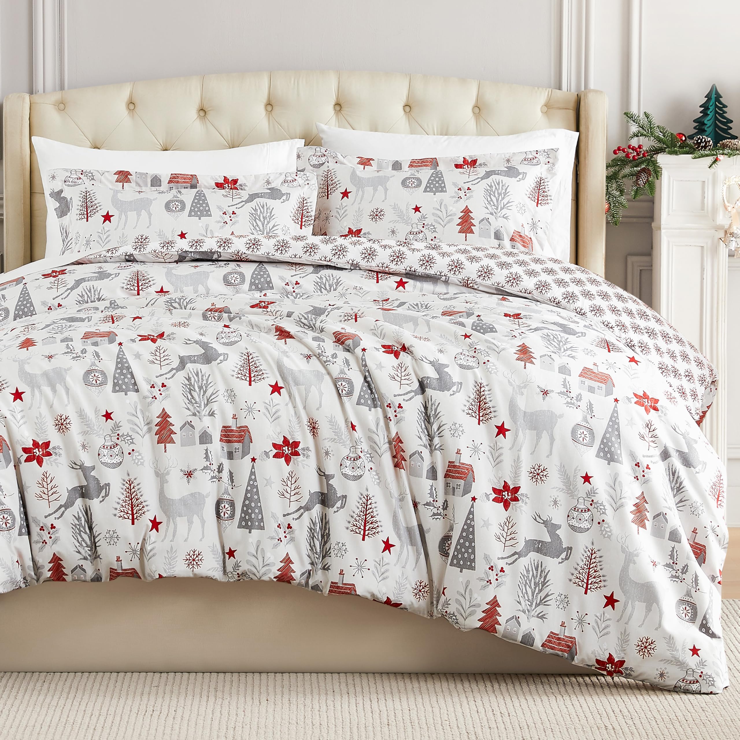 Southshore Fine Living, Inc. Christmas Bedding, Twin Size Duvet Cover With Pillow Sham, Reversible Holiday Bedding Set 2-Sided,